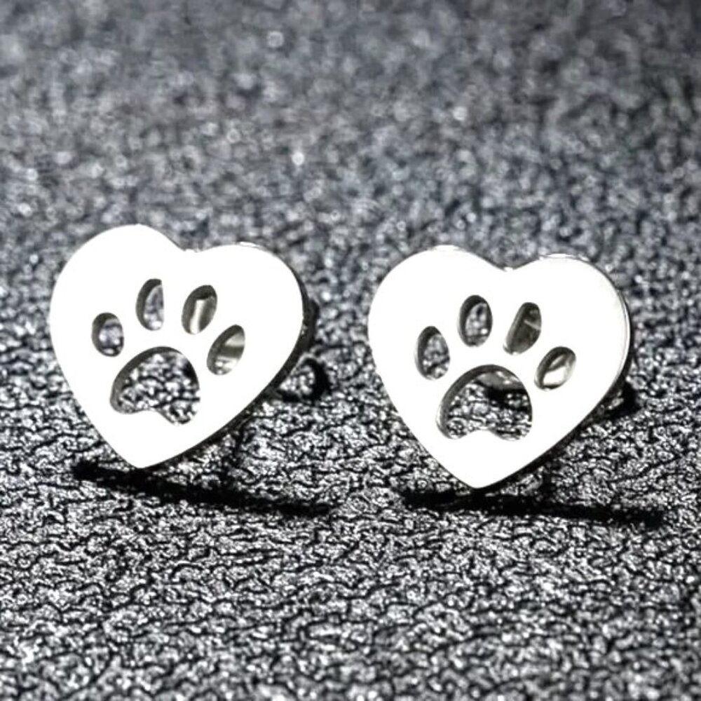 Paw Print Earrings Stud Dog Cat Animal Simple Stylish Fun Silver
